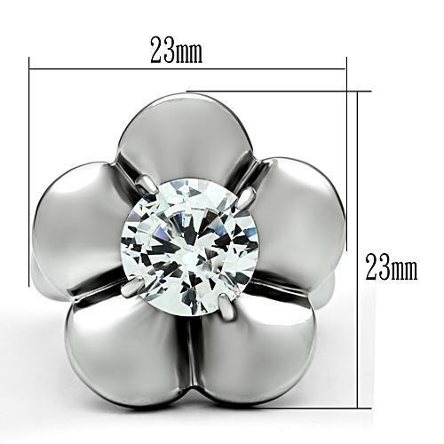 TK477 - High polished (no plating) Stainless Steel Ring with AAA Grade CZ  in Clear