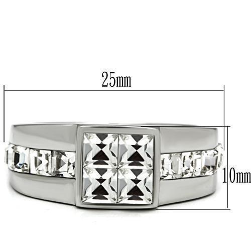 TK487 - High polished (no plating) Stainless Steel Ring with Top Grade Crystal  in Clear