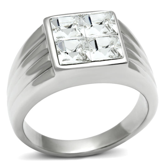 TK489 - High polished (no plating) Stainless Steel Ring with Top Grade Crystal  in Clear