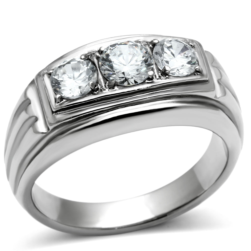 TK491 - Stainless Steel Ring High polished (no plating) Men AAA Grade CZ Clear