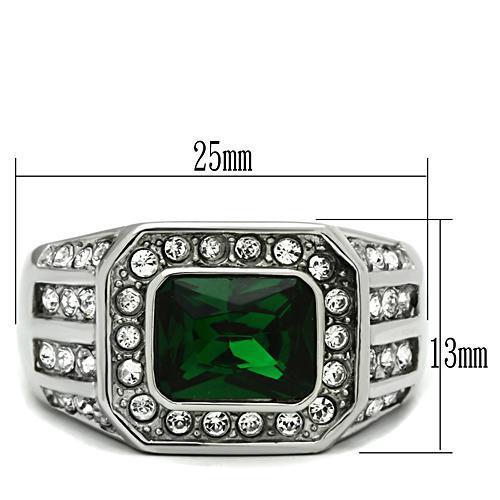 TK495 - High polished (no plating) Stainless Steel Ring with Synthetic Synthetic Glass in Emerald