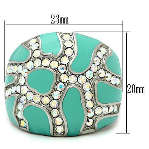 TK507 - High polished (no plating) Stainless Steel Ring with Top Grade Crystal  in Aurora Borealis (Rainbow Effect)