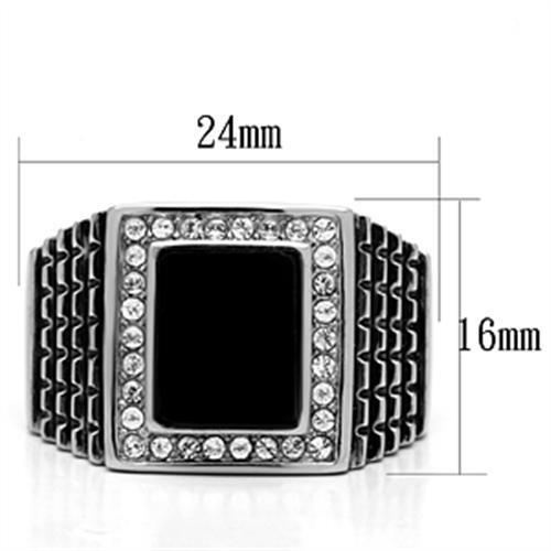 TK592 - High polished (no plating) Stainless Steel Ring with Synthetic Synthetic Stone in Jet