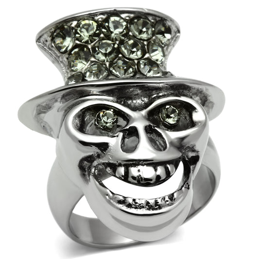 TK605 - High polished (no plating) Stainless Steel Ring with Top Grade Crystal  in Black Diamond