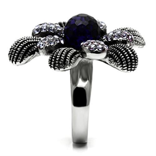 TK607 - High polished (no plating) Stainless Steel Ring with Synthetic Synthetic Glass in Amethyst