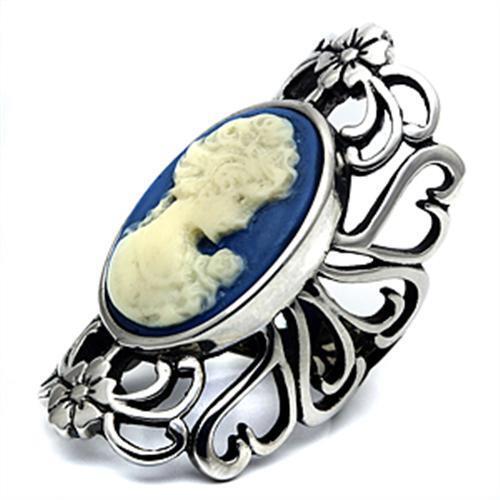 TK632 - High polished (no plating) Stainless Steel Ring with Synthetic Synthetic Stone in Capri Blue