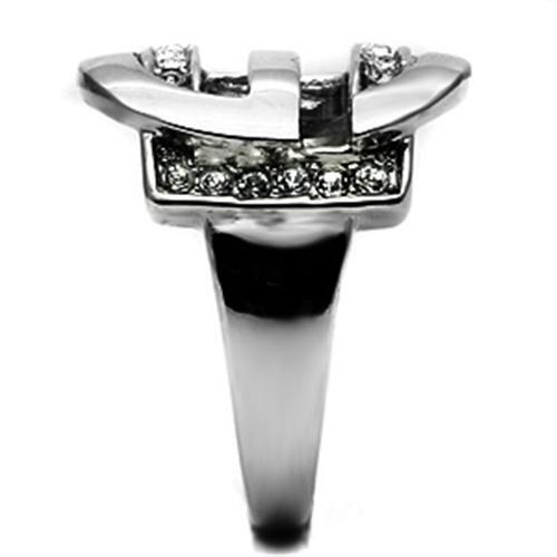 TK634 - High polished (no plating) Stainless Steel Ring with Top Grade Crystal  in Clear