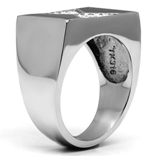 TK708 - High polished (no plating) Stainless Steel Ring with Top Grade Crystal  in Clear