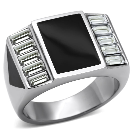 TK712 - High polished (no plating) Stainless Steel Ring with Top Grade Crystal  in Clear