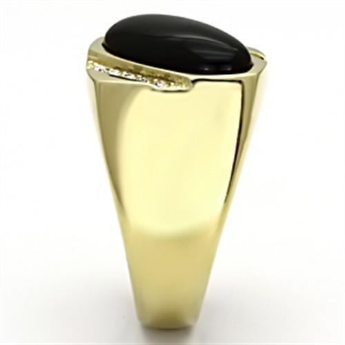 TK716 - IP Gold(Ion Plating) Stainless Steel Ring with Semi-Precious Onyx in Jet