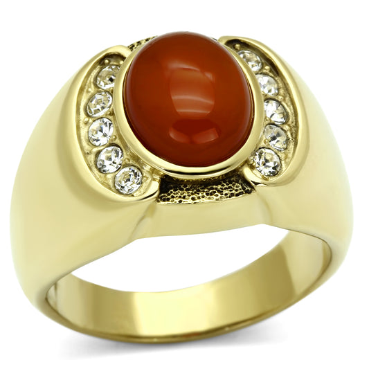 TK729 - IP Gold(Ion Plating) Stainless Steel Ring with Semi-Precious Agate in Siam