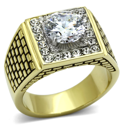 TK735 - Two-Tone IP Gold (Ion Plating) Stainless Steel Ring with AAA Grade CZ  in Clear