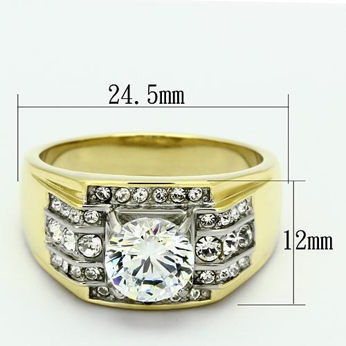 TK736 - Two-Tone IP Gold (Ion Plating) Stainless Steel Ring with AAA Grade CZ  in Clear