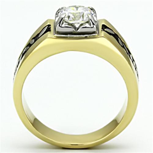 TK739 - Two-Tone IP Gold (Ion Plating) Stainless Steel Ring with AAA Grade CZ  in Clear