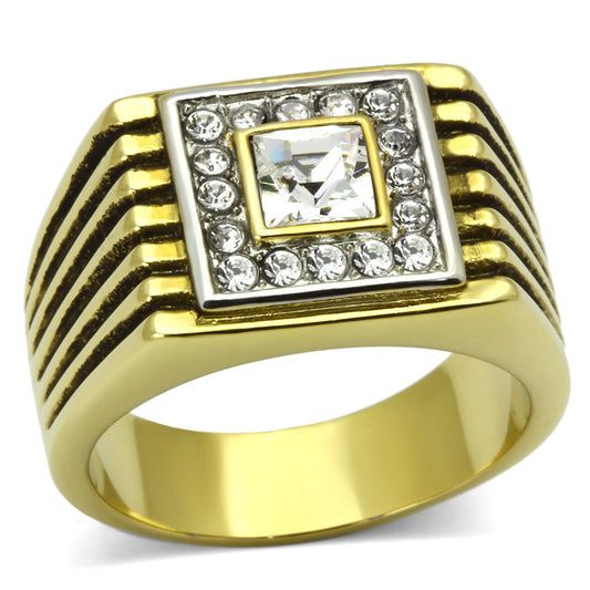 TK750 - Two-Tone IP Gold (Ion Plating) Stainless Steel Ring with Top Grade Crystal  in Clear