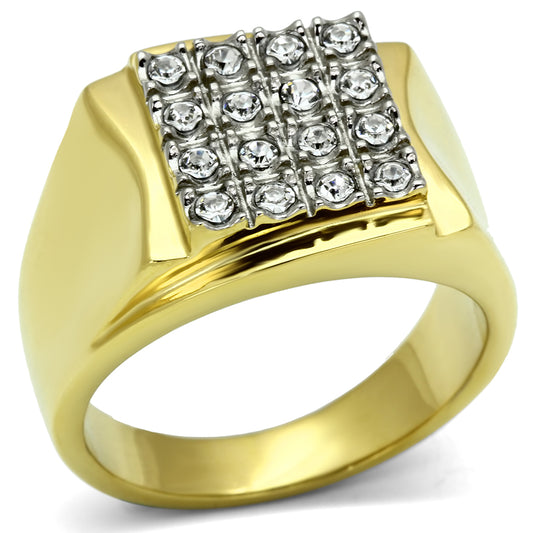 TK751 - Two-Tone IP Gold (Ion Plating) Stainless Steel Ring with Top Grade Crystal  in Clear