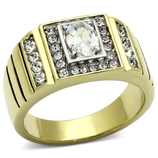 TK755 - Two-Tone IP Gold (Ion Plating) Stainless Steel Ring with AAA Grade CZ  in Clear