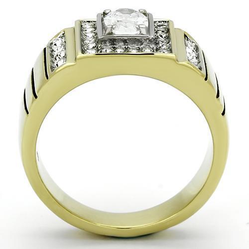 TK755 - Two-Tone IP Gold (Ion Plating) Stainless Steel Ring with AAA Grade CZ  in Clear