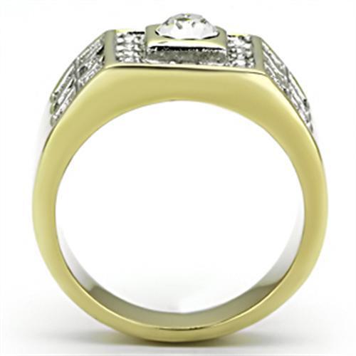 TK762 - Two-Tone IP Gold (Ion Plating) Stainless Steel Ring with Top Grade Crystal  in Clear