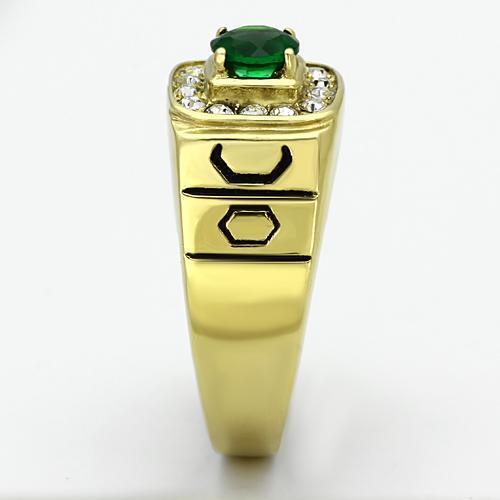 TK764 - IP Gold(Ion Plating) Stainless Steel Ring with Synthetic Synthetic Glass in Emerald