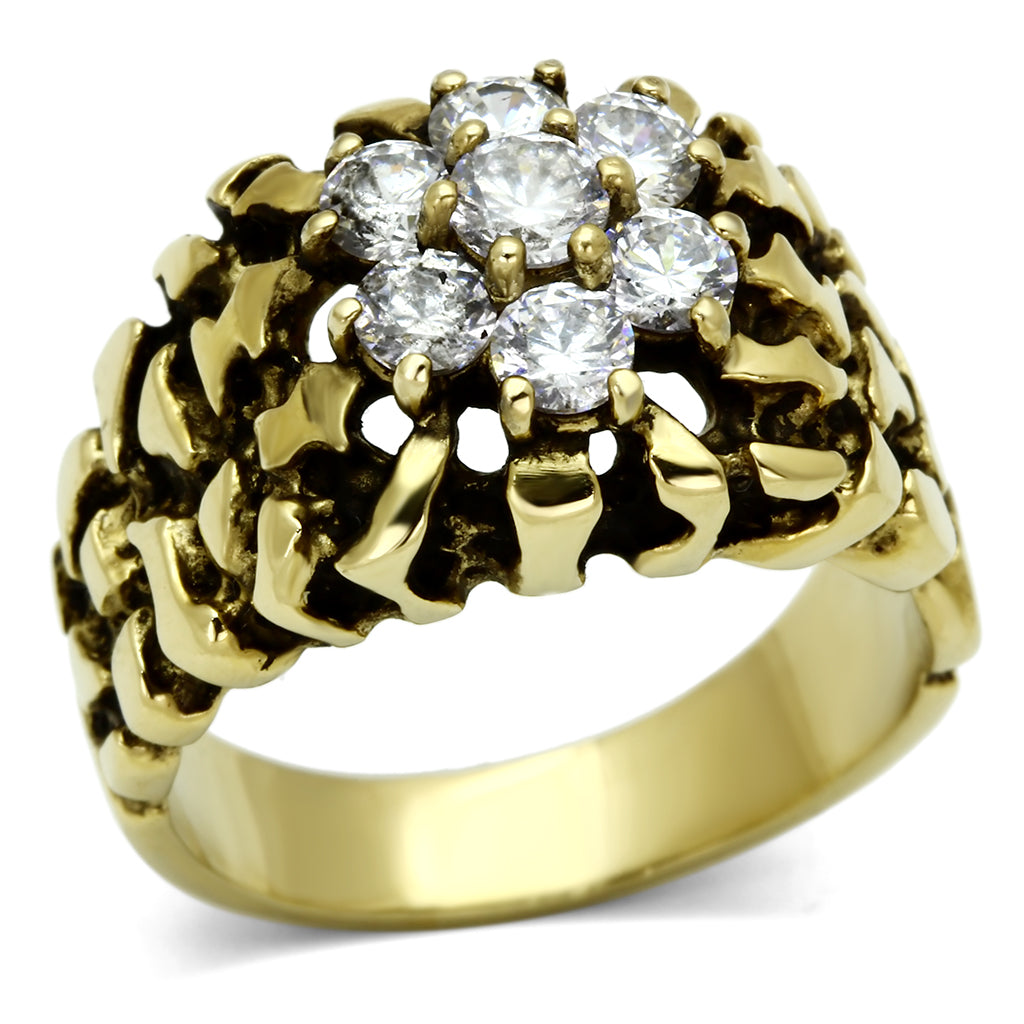 TK771 - IP Gold(Ion Plating) Stainless Steel Ring with AAA Grade CZ  in Clear