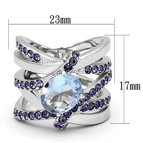 TK865 - High polished (no plating) Stainless Steel Ring with Synthetic Synthetic Glass in Light Sapphire