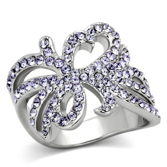 TK869 - High polished (no plating) Stainless Steel Ring with Top Grade Crystal  in Light Sapphire