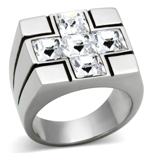 TK919 - High polished (no plating) Stainless Steel Ring with Top Grade Crystal  in Clear