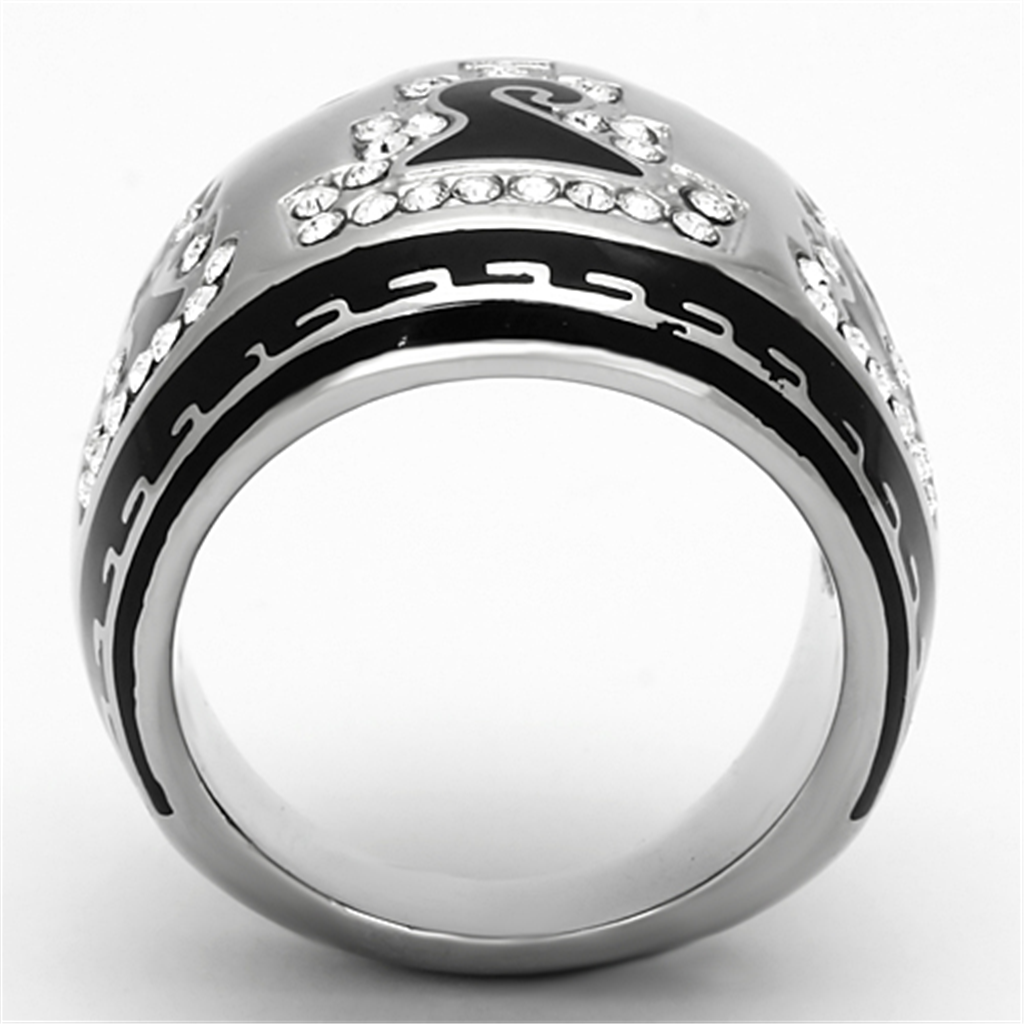 TK928 - High polished (no plating) Stainless Steel Ring with Top Grade Crystal  in Clear