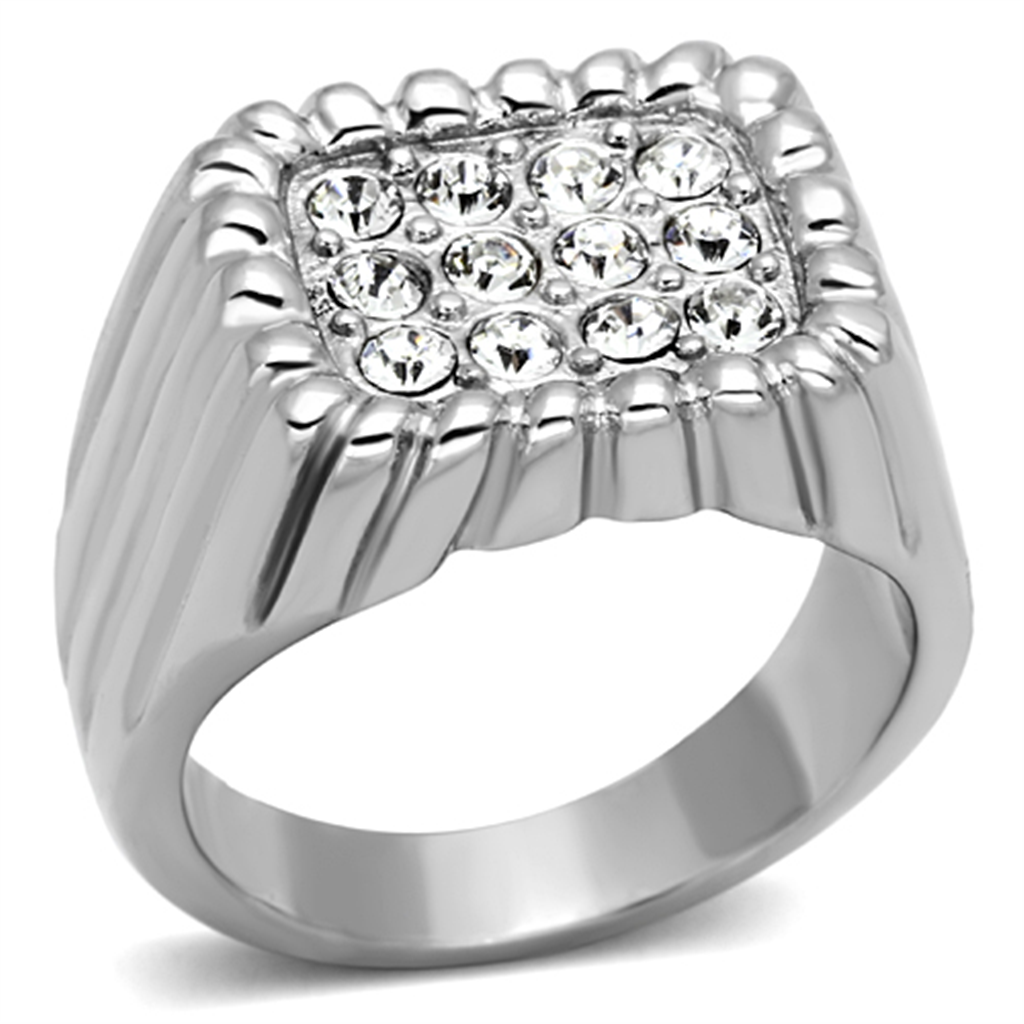 TK940 - High polished (no plating) Stainless Steel Ring with Top Grade Crystal  in Clear