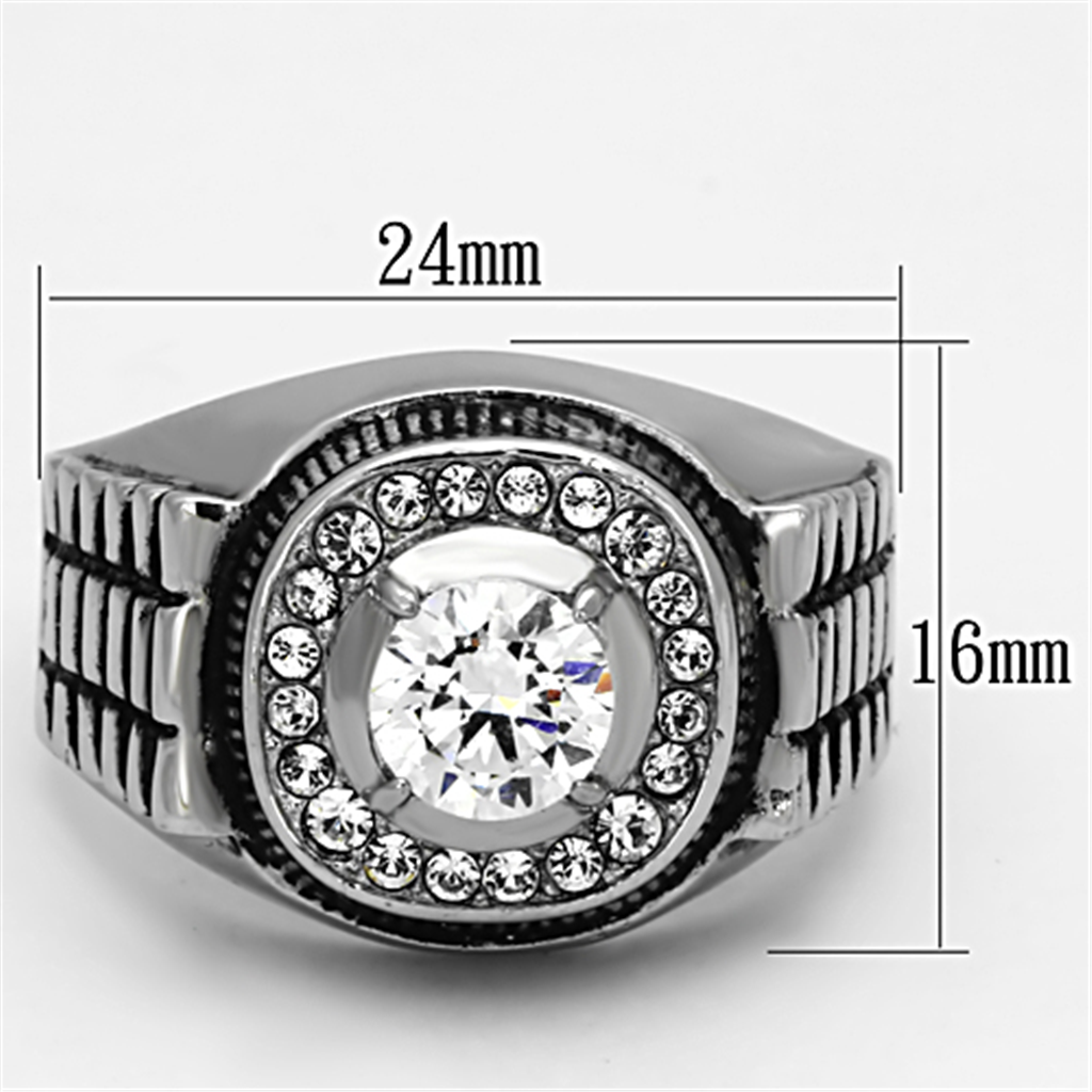 TK948 - High polished (no plating) Stainless Steel Ring with AAA Grade CZ  in Clear