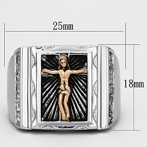 TK951 - Two-Tone IP Rose Gold Stainless Steel Ring with AAA Grade CZ  in Clear