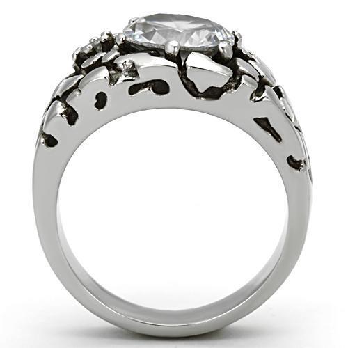 TK959 - High polished (no plating) Stainless Steel Ring with AAA Grade CZ  in Clear