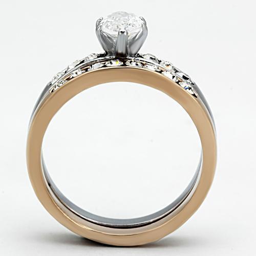 TK965 - Two-Tone IP Rose Gold Stainless Steel Ring with AAA Grade CZ  in Clear