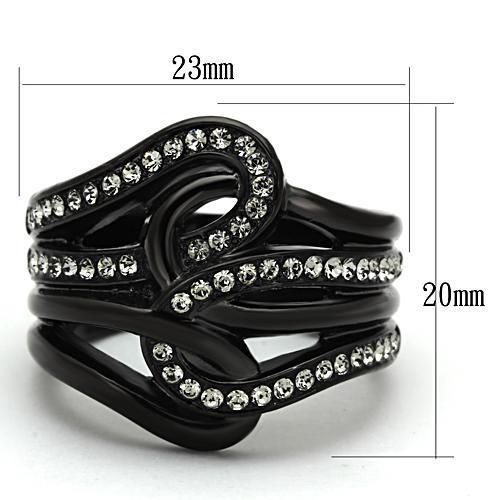 TK978 - IP Black(Ion Plating) Stainless Steel Ring with Top Grade Crystal  in Black Diamond