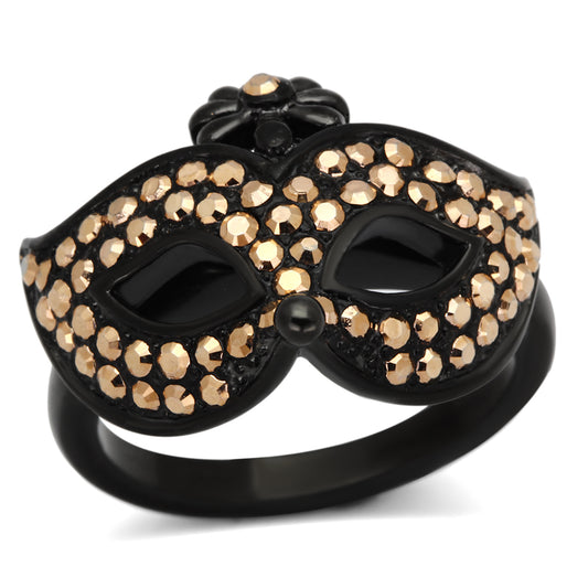 TK981 - IP Black(Ion Plating) Stainless Steel Ring with Top Grade Crystal  in Metallic Light Gold