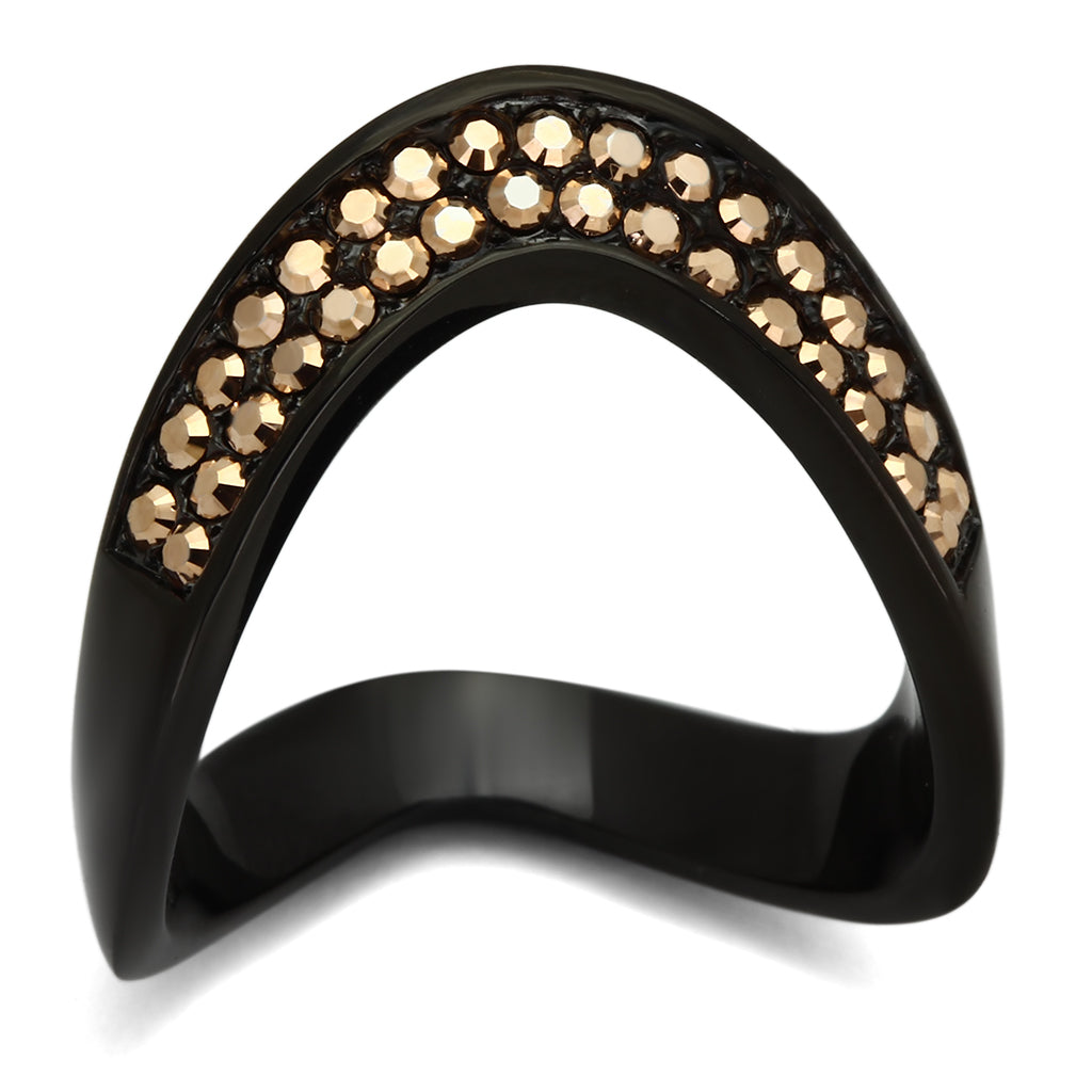 TK982 - IP Black(Ion Plating) Stainless Steel Ring with Top Grade Crystal  in Metallic Light Gold