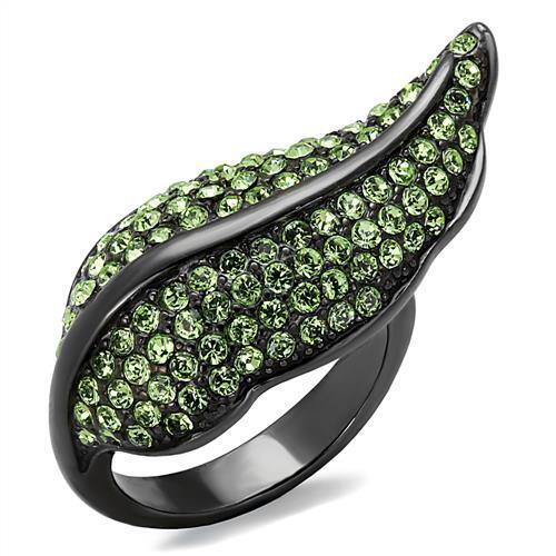 TK985LJ - IP Light Black  (IP Gun) Stainless Steel Ring with Top Grade Crystal  in Peridot