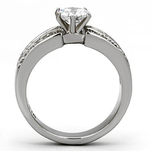 TK997 - High polished (no plating) Stainless Steel Ring with AAA Grade CZ  in Clear