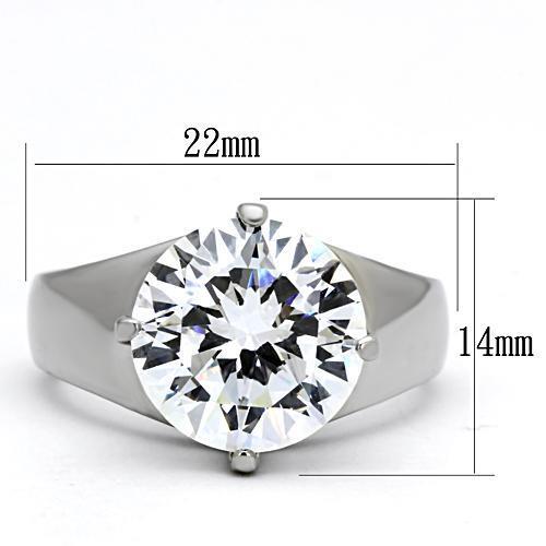 TK999 - High polished (no plating) Stainless Steel Ring with AAA Grade CZ  in Clear