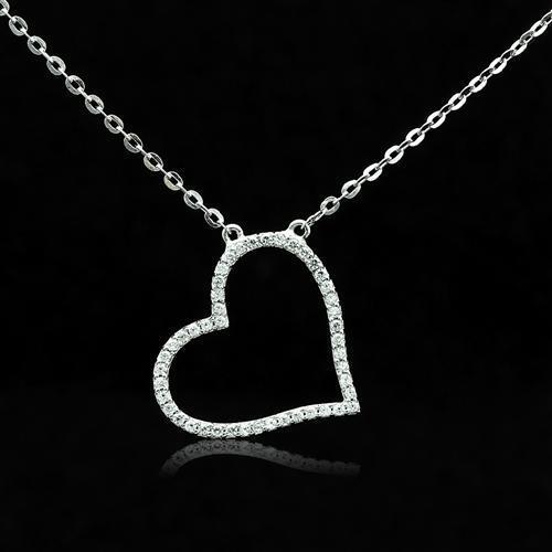 TS039 - Rhodium 925 Sterling Silver Chain Pendant with AAA Grade CZ  in Clear