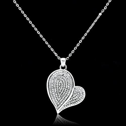 TS048 - Rhodium 925 Sterling Silver Chain Pendant with AAA Grade CZ  in Clear