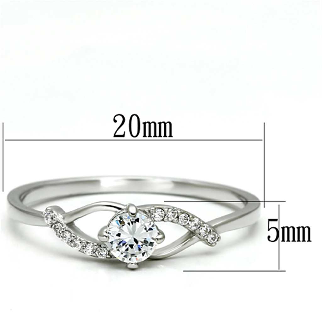 TS085 - Rhodium 925 Sterling Silver Ring with AAA Grade CZ  in Clear