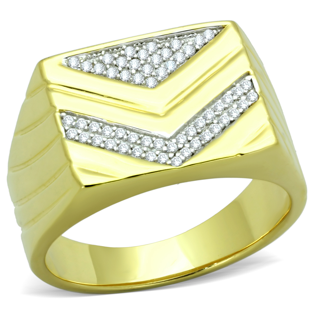 TS234 - Gold+Rhodium 925 Sterling Silver Ring with AAA Grade CZ  in Clear