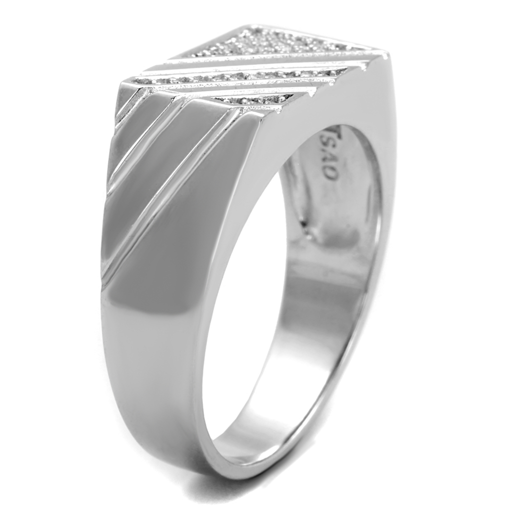 TS240 - Rhodium 925 Sterling Silver Ring with AAA Grade CZ  in Clear