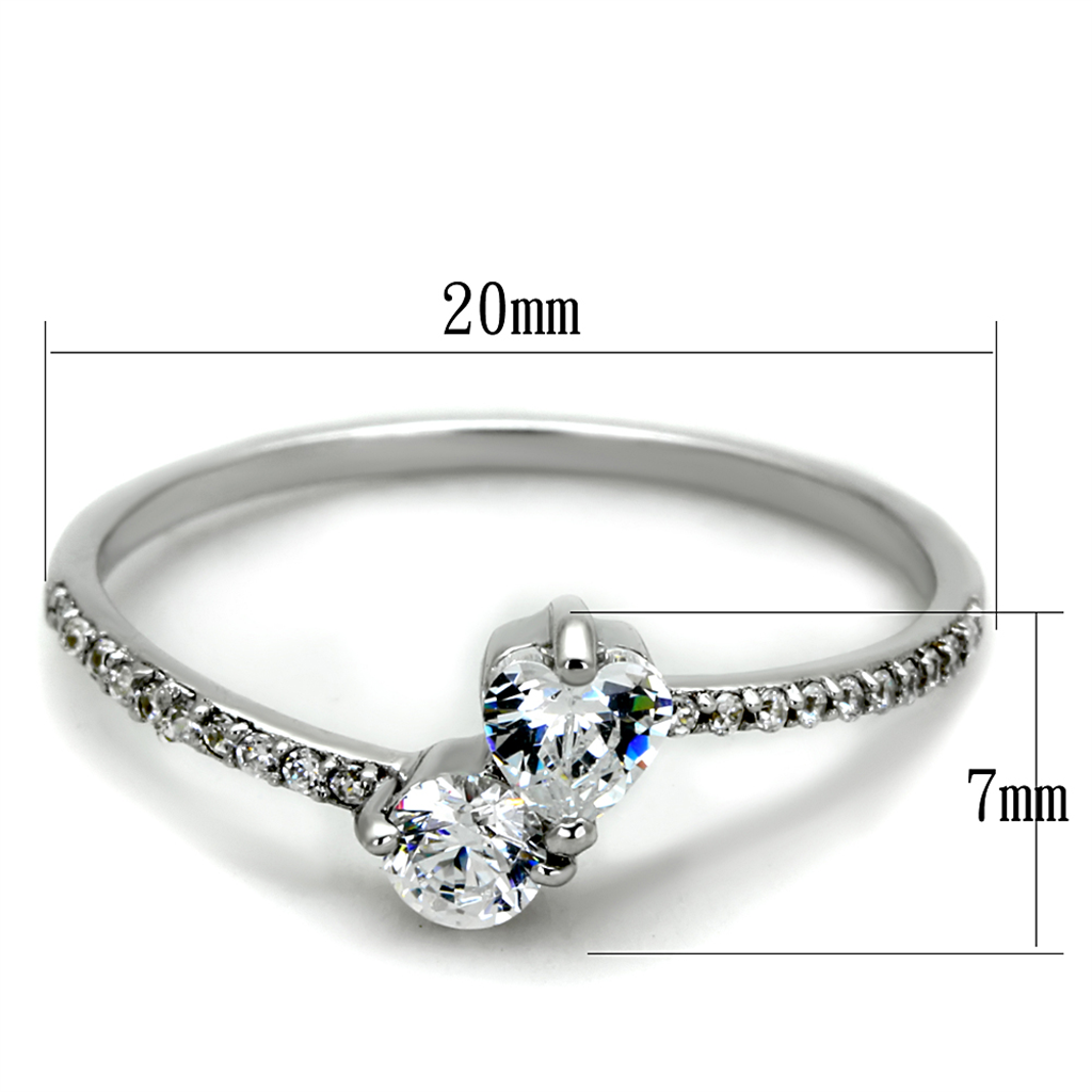 TS258 - Rhodium 925 Sterling Silver Ring with AAA Grade CZ  in Clear