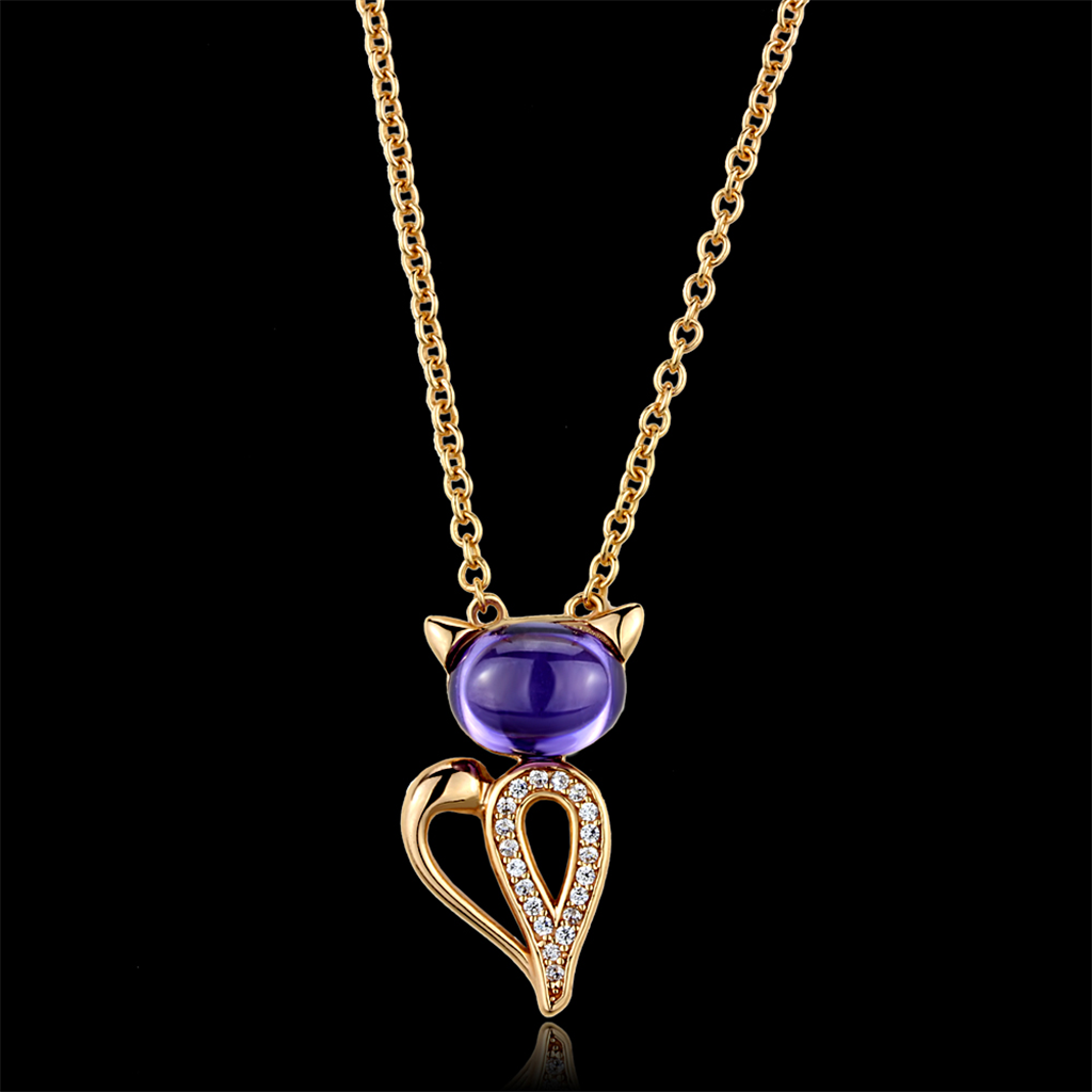 TS408 - Rose Gold 925 Sterling Silver Chain Pendant with AAA Grade CZ  in Amethyst