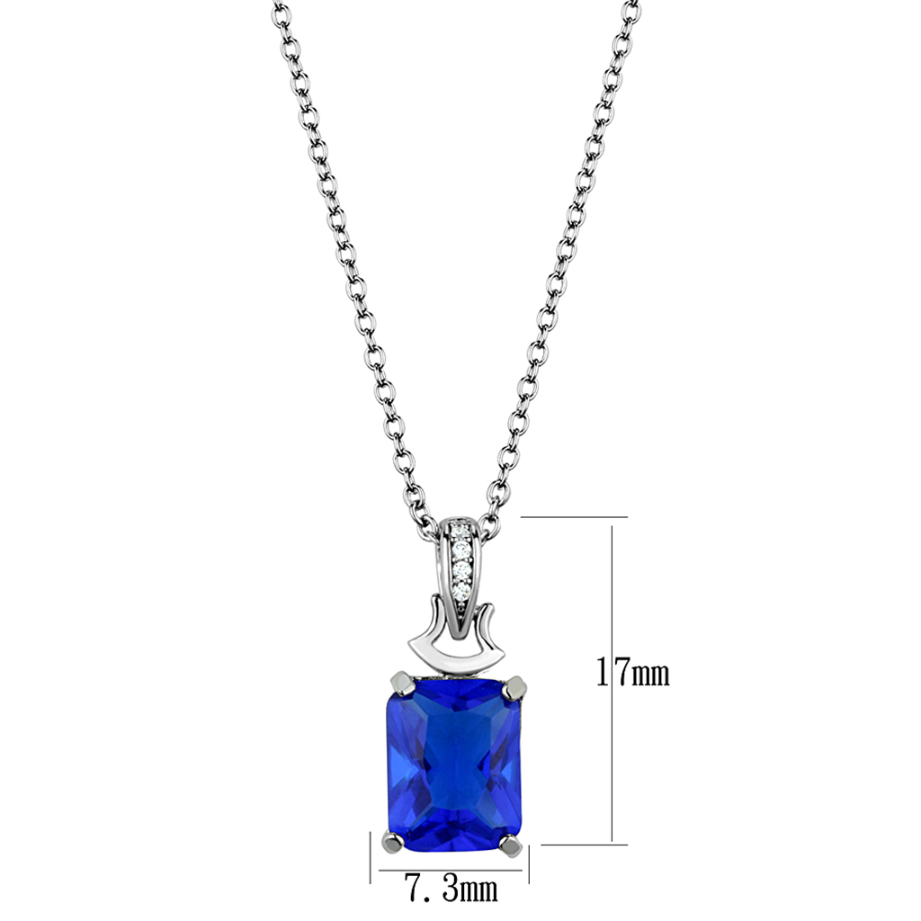 TS449 - Rhodium 925 Sterling Silver Chain Pendant with Synthetic Synthetic Glass in Montana