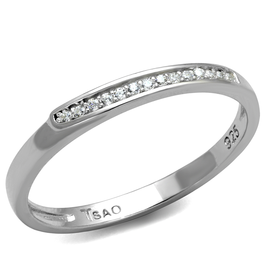 TS472 - Rhodium 925 Sterling Silver Ring with AAA Grade CZ  in Clear