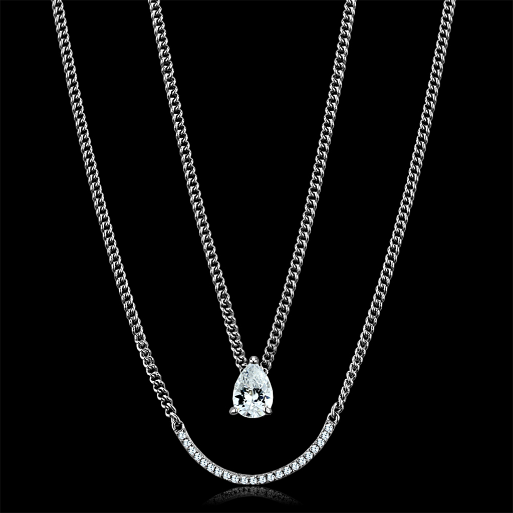 TS514 - Rhodium 925 Sterling Silver Necklace with AAA Grade CZ  in Clear